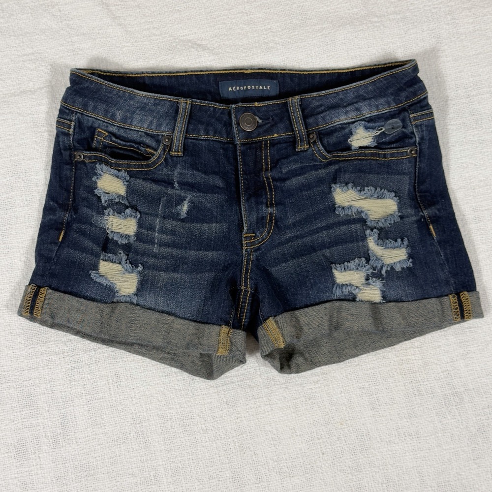 Aeropostale Shorts Woman Size‎ 2 Midi Cuffed Denim Blue Distressed